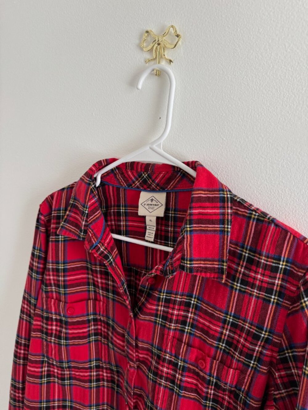 St Johns Bay Button Down Womens XL Red Tartan Relaxed Fit Flannel Soft - Picture 8 of 9